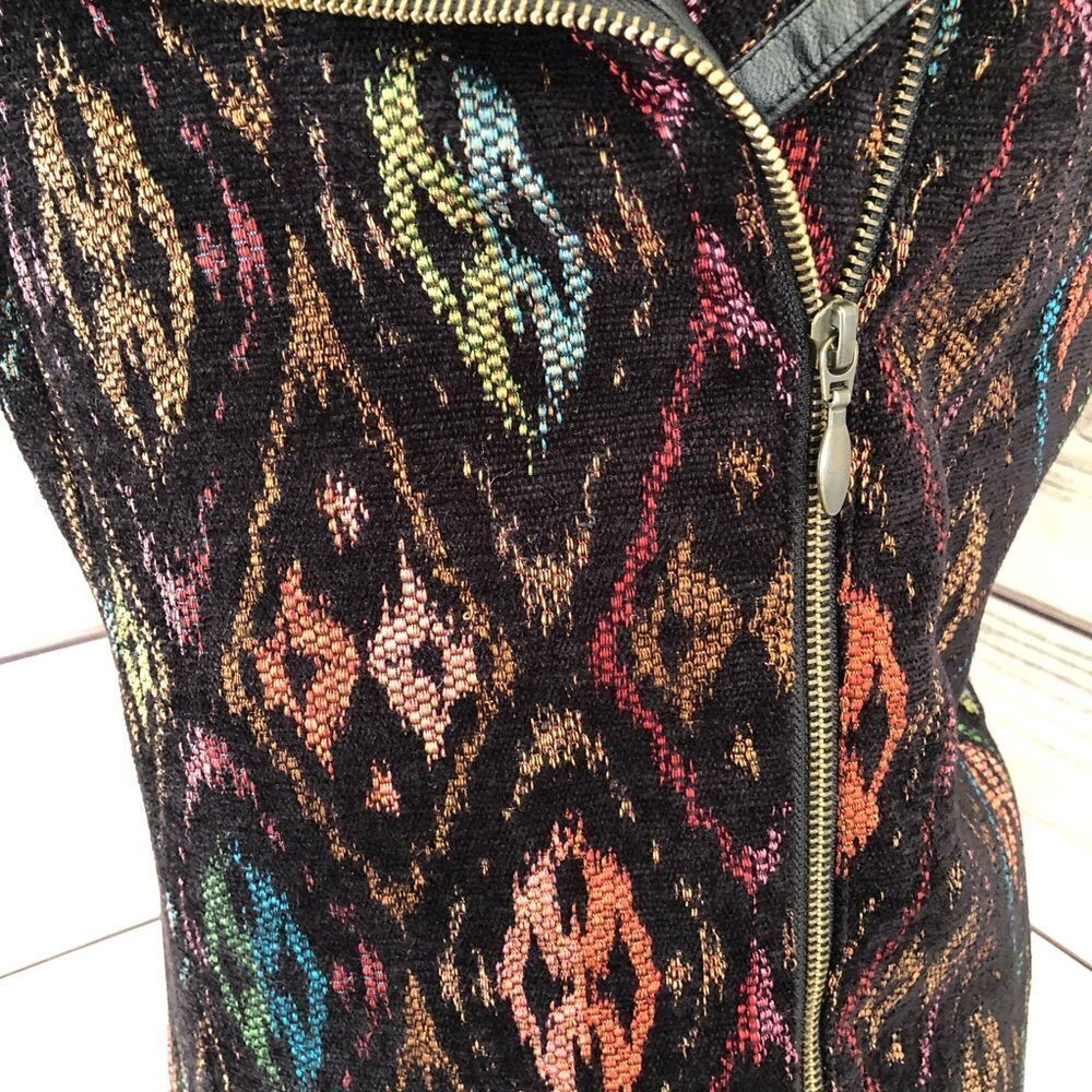 Christopher & Banks Black Colorful Patterned Leather Trim Vest Medium - Picture 3 of 9